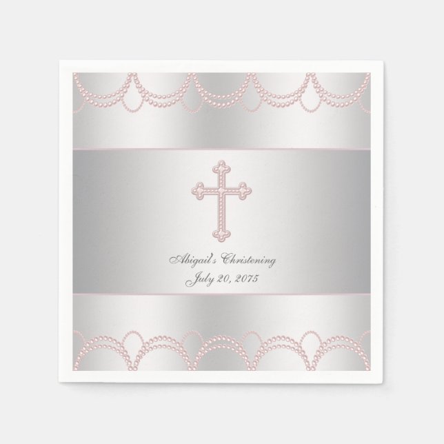 Pink Cross Christening Serviette (Vorderseite)