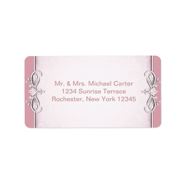 Pink Cross Damask Blume Address Labels Adressaufkleber (Vorne)
