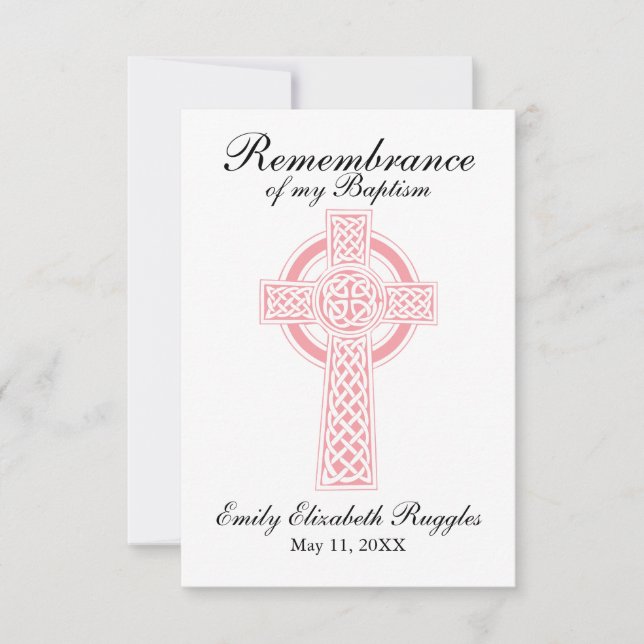 Pink Cross Taufe Christening Prayer Card Karte (Vorderseite)