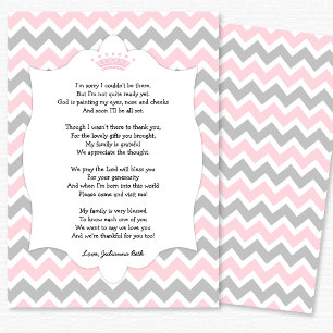 Pink Crown Baby Shower Vielen Dank für Ihr Gedicht Dankeskarte