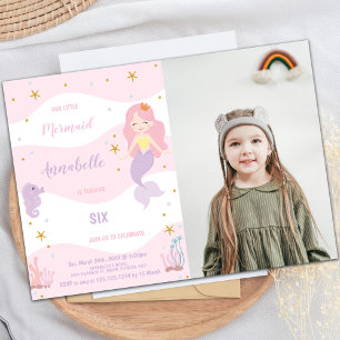 Pink Crown Mermaid Geburtstag Einladung mit Foto