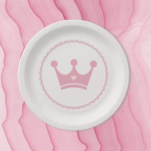 Pink Crown Princess Lace Pastellfarben Pappteller