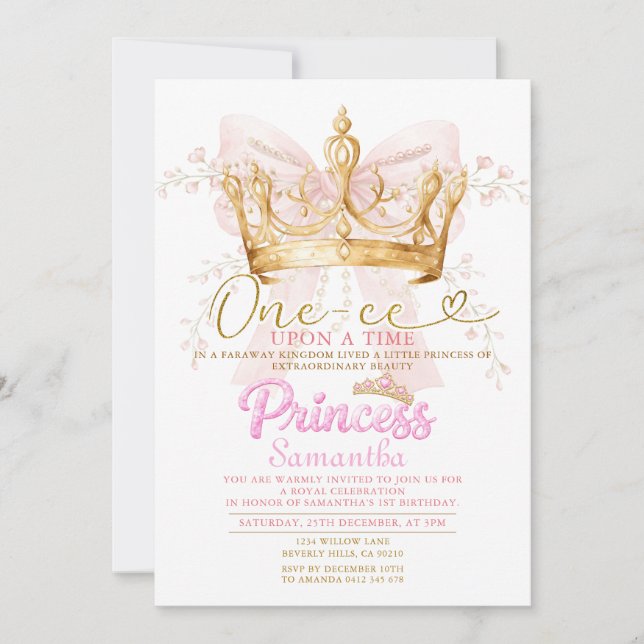 PINK CROWN Princess One-ce Upon a Time Invitation (Devant)