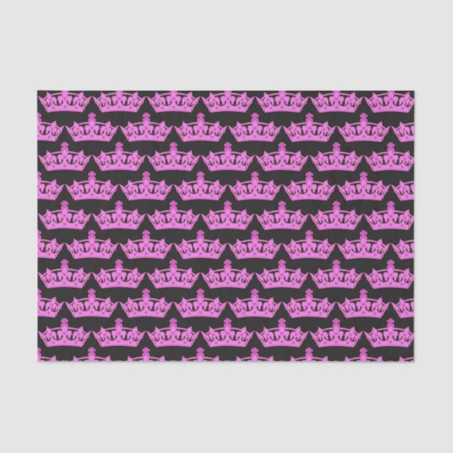 Pink Crowns Pattern Schwarz Seidenpapier (Vorderseite)