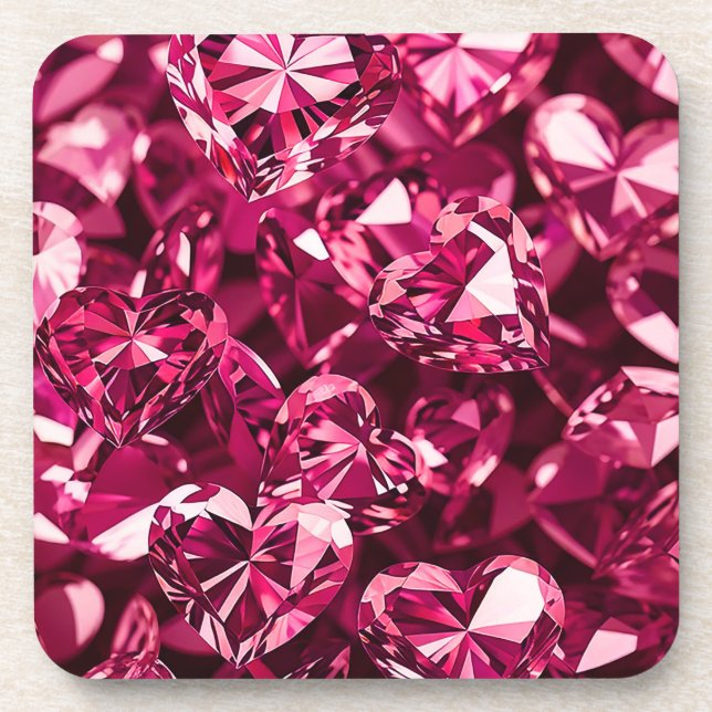 Pink Crystal Diamond Hearts Getränkeuntersetzer (Vorderseite)