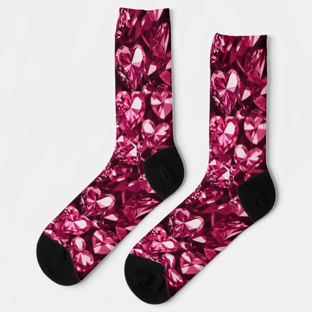 Pink Crystal Diamond Hearts Socken (Linkes Detail)