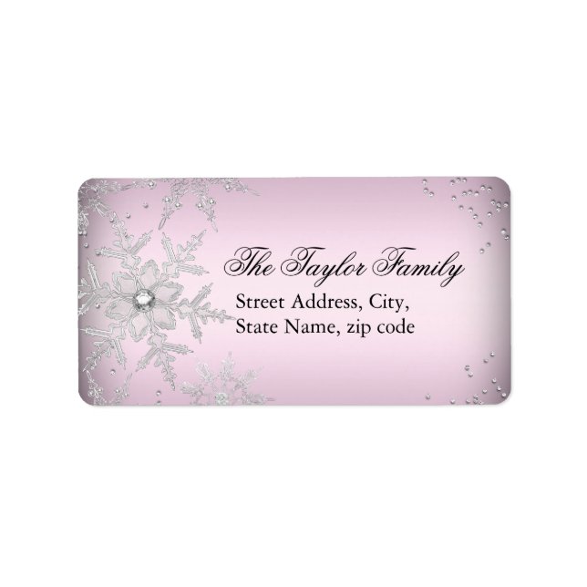 Pink Crystal Snowflake Weihnachtsanschrift Labels Adressaufkleber (Vorne)