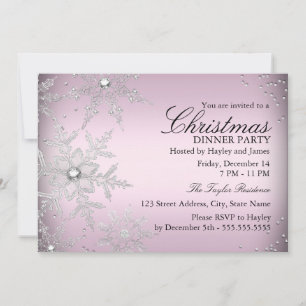 Pink Crystal Snowflake Weihnachtsessen Party Einladung