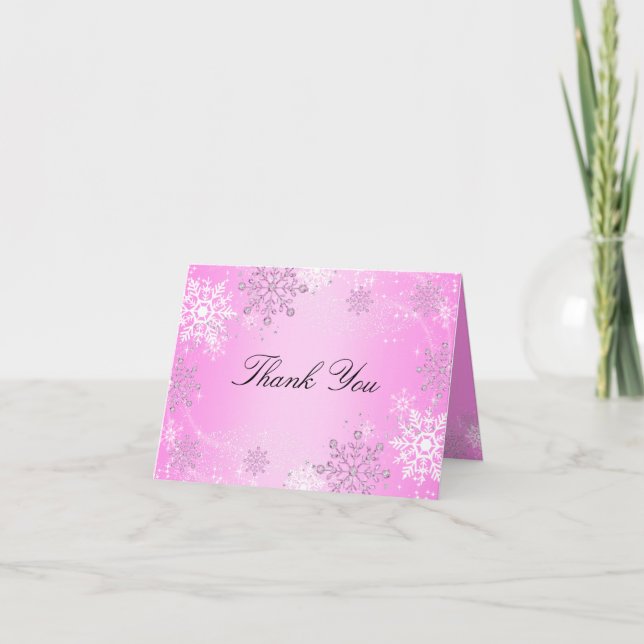 Pink Crystal Snowflake Winter Wonderland Vielen Da Dankeskarte (Vorderseite)