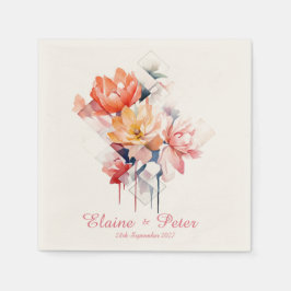 Pink Cubes&Flowers: Personalized Wedding Napkins Serviette