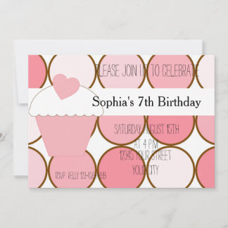 Pink Cupcake and Dots Birthday Einladung