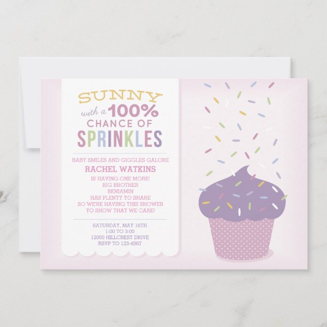 Pink Cupcake Baby Sprinkle Einladung (Vorderseite)