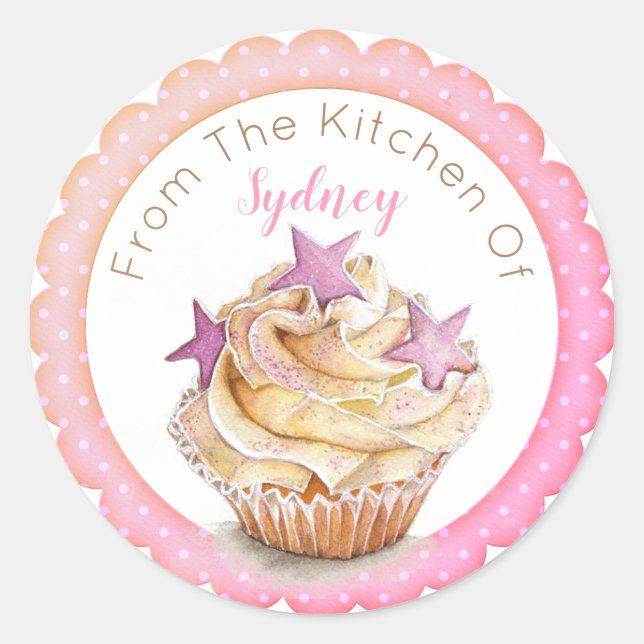 Pink Cupcake Backen Runder Aufkleber (Vorderseite)
