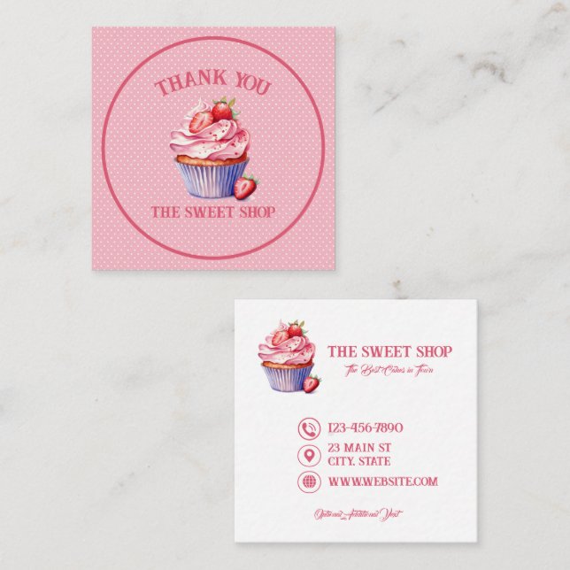 Pink Cupcake Bakery Business Card | Editable Text Quadratische Visitenkarte (Vorne/Hinten)
