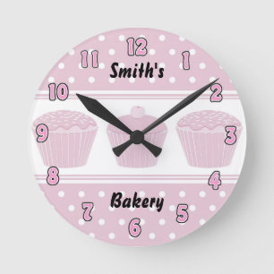 Pink Cupcake Bakery Clock Runde Wanduhr