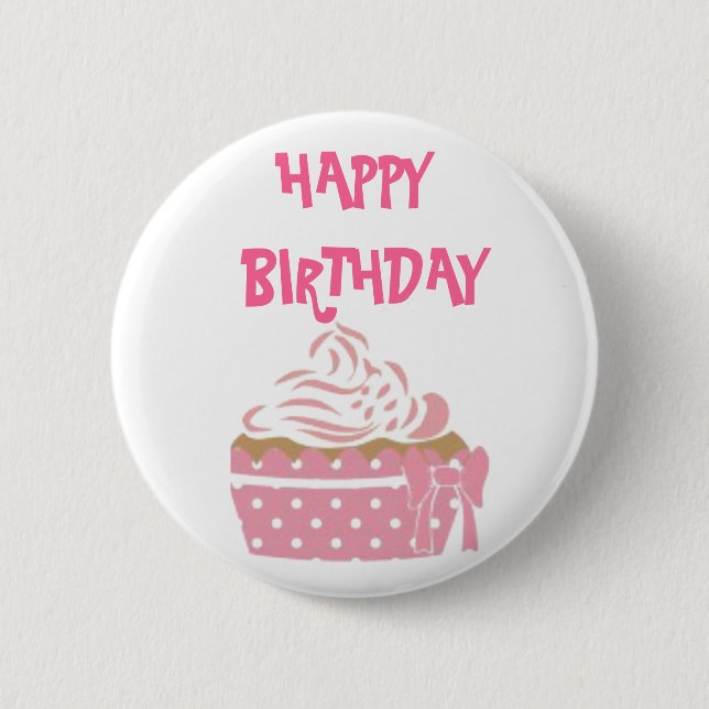 Pink Cupcake Birthday Abzeichen Button (Vorderseite)