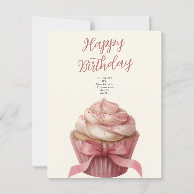 Pink cupcake Birthday Celebration invitation Mitteilungskarte (Vorderseite)