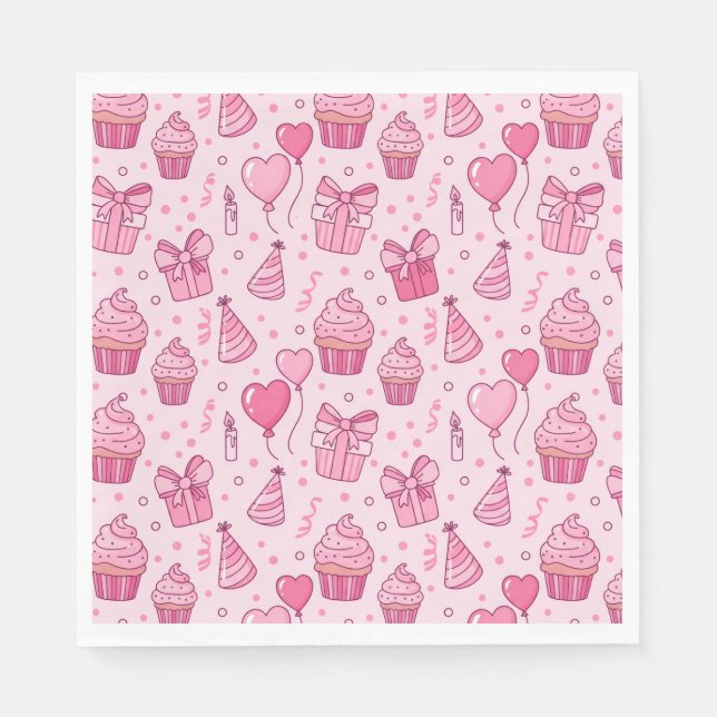 Pink Cupcake Birthday Napkins Serviette (Vorderseite)