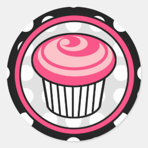Pink Cupcake Birthday Sticker - White Polka Dot