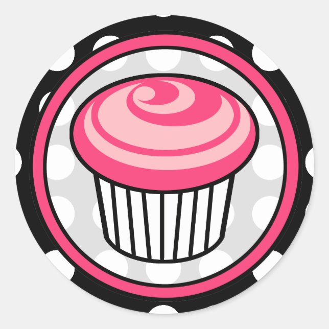 Pink Cupcake Birthday Sticker - White Polka Dot (Vorderseite)