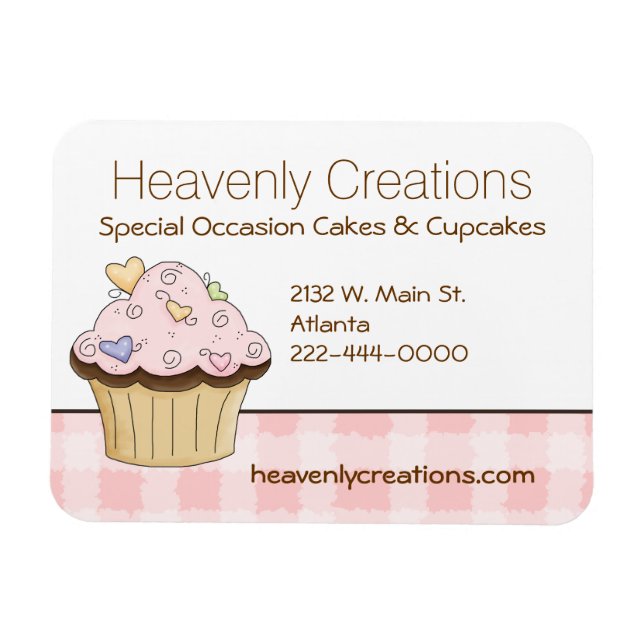 Pink Cupcake Boulangerie Magnet Carte de visite (Horizontal)
