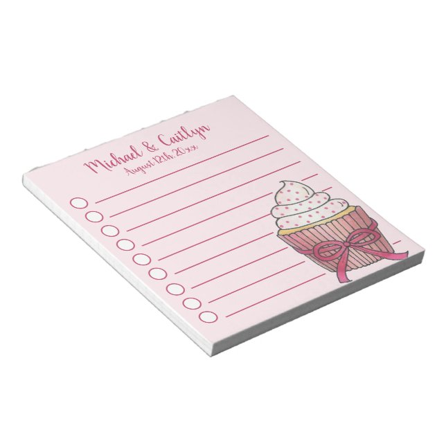 Pink Cupcake Bow Sprinkles Baby Brautparty Notizblock (angewinkelt)