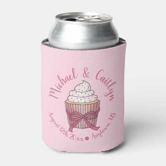 Pink Cupcake Bow Sprinkles Wedding Brautparty Dosenkühler (Kanne Vorderseite)