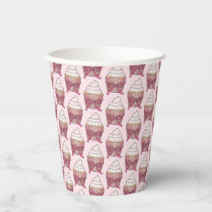 Pink Cupcake Bow Sprinkles Wedding Brautparty Pappbecher