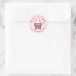Pink Cupcake Bow Sprinkles Wedding Brautparty Runder Aufkleber