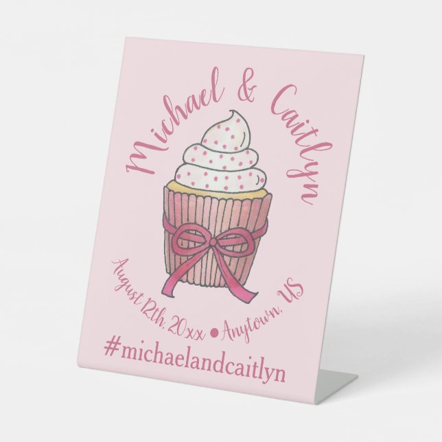 Pink Cupcake Bow Sprinkles Wedding Brautparty Sockelschild (Vorderseite)