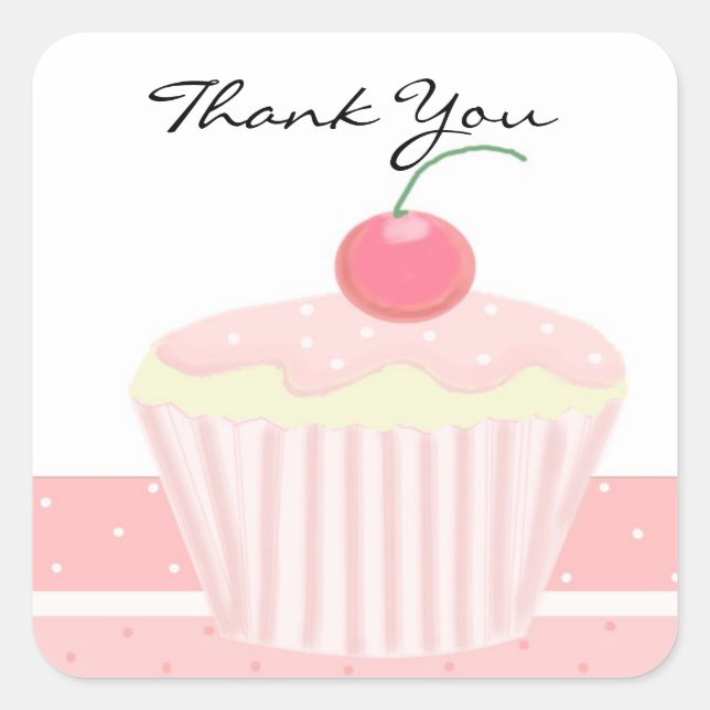 Pink Cupcake Danke Quadratischer Aufkleber (Vorderseite)