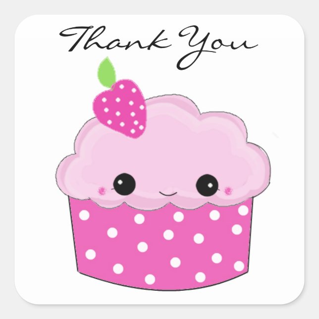 Pink Cupcake Danke Quadratischer Aufkleber (Vorderseite)