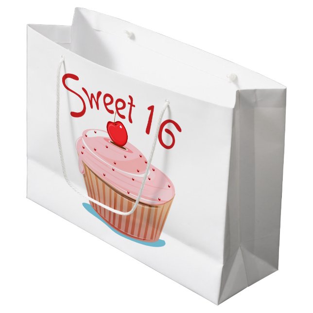 Pink Cupcake Design Sweet 16 Große Geschenktüte (Vorderseite Schrägansicht)