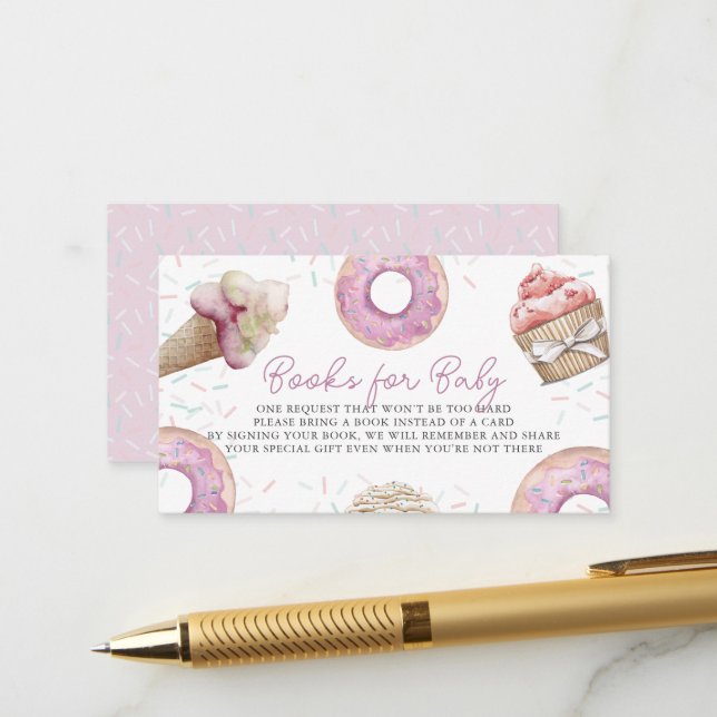 Pink Cupcake & Donut Babydusche Buchungsanfrage Begleitkarte (Vorderseite/Rückseite Beispiel)