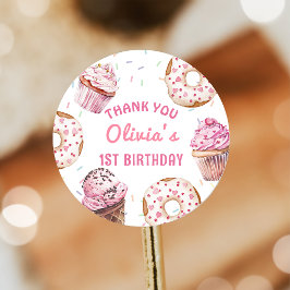 Pink Cupcake Donut Geburtstagsticker Runder Aufkleber