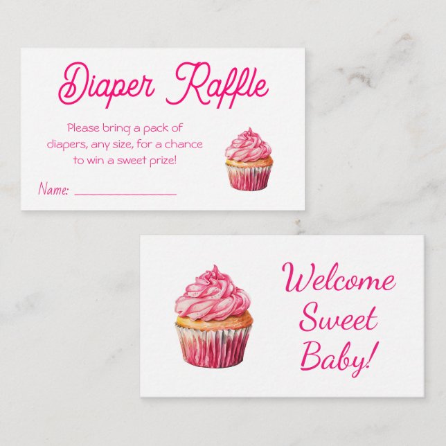 Pink Cupcake GirlsBaby Dusche Windeln Raffel Ticke Begleitkarte (Vorne/Hinten)