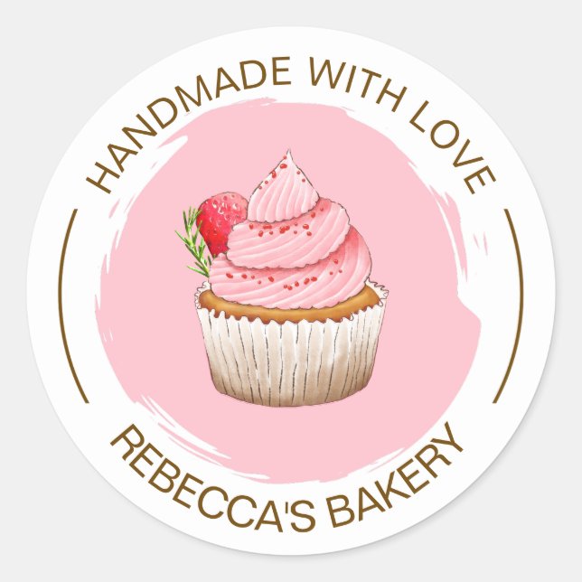 Pink Cupcake Handmade mit Liebe Aufkleber (Vorderseite)