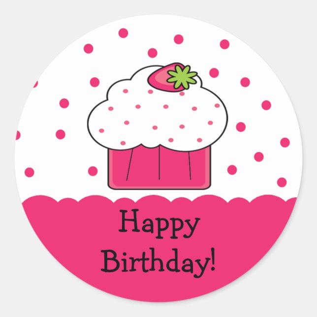 Pink Cupcake Happy Birthday Sticker (Vorderseite)