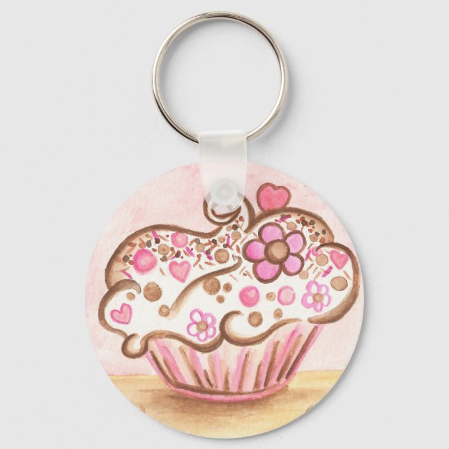 Pink Cupcake Heart Keychain Schlüsselanhänger (Vorderseite)