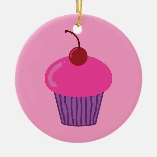 Pink Cupcake Keramik Ornament (Vorne)
