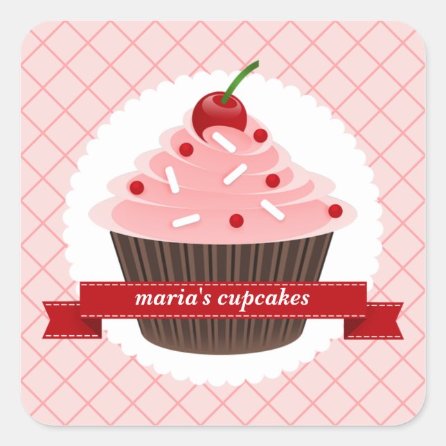Pink Cupcake Kitchen Labels Quadratischer Aufkleber (Vorderseite)