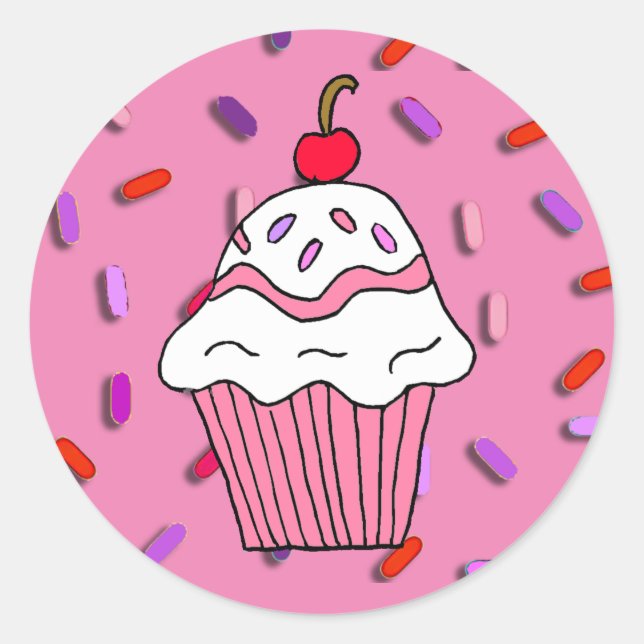 Pink Cupcake mit Candy Sprinklen Runder Aufkleber (Vorderseite)