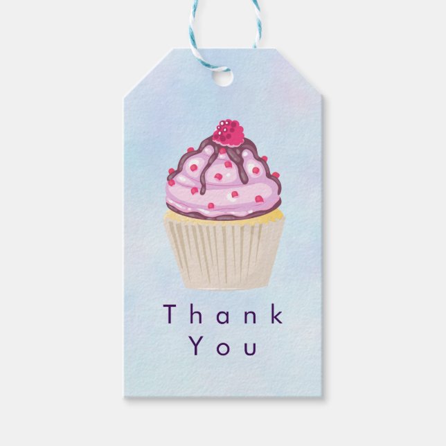 Pink Cupcake mit Himbeere oben Danke Geschenkanhänger (Vorderseite)