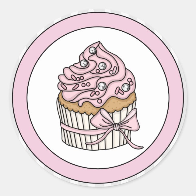 Pink Cupcake mit Silbersprinklen Runder Aufkleber (Vorderseite)