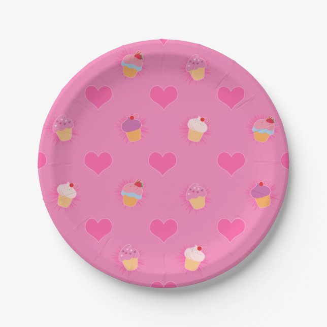 Pink Cupcake Muster Pappteller (Vorderseite)
