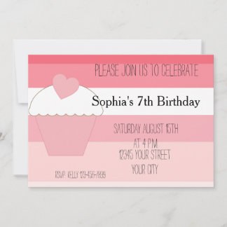 Pink Cupcake Ombre Streifen Geburtstag Einladung