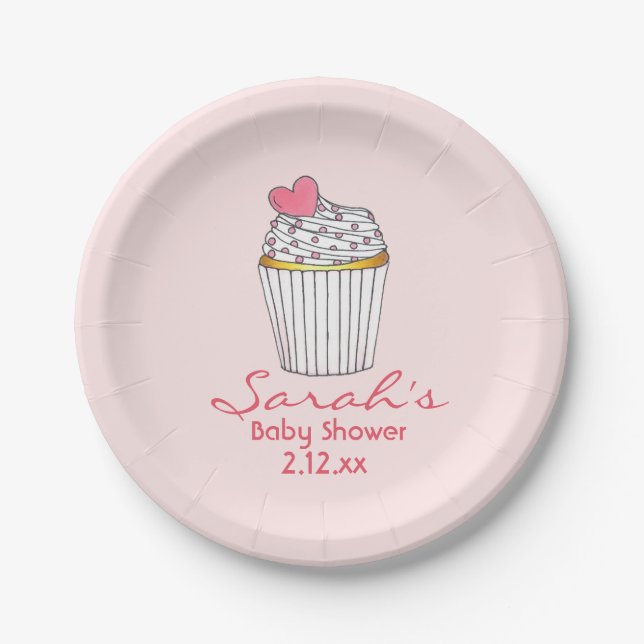 Pink Cupcake Personalisiert Girl Baby Brautparty Pappteller (Vorderseite)
