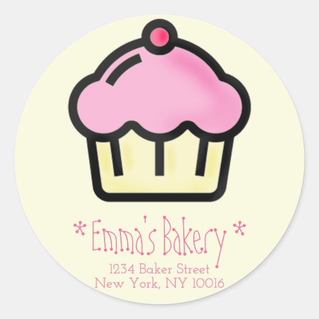 Pink Cupcake - Personalisierte Bäckereikleber Runder Aufkleber (Vorderseite)