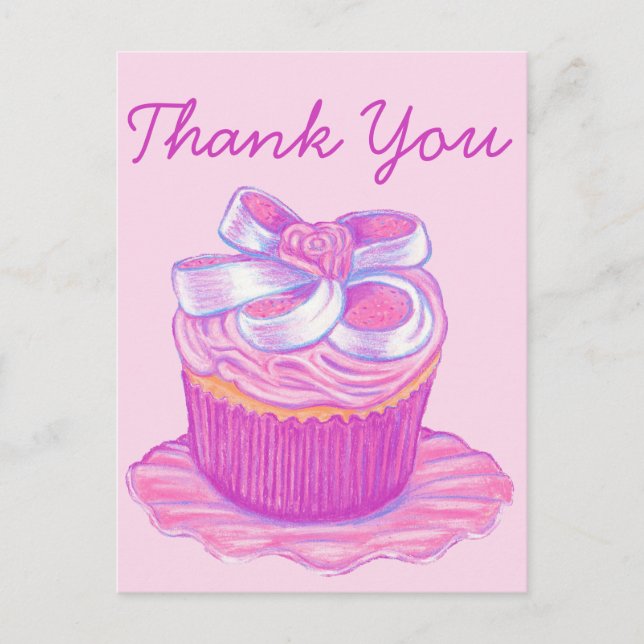 Pink Cupcake Plate Vielen Dank Postcard Postkarte (Vorderseite)