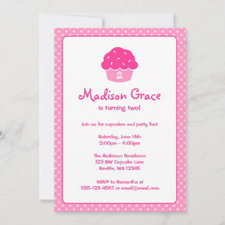 Pink Cupcake Polka Dot Birthday Party Einladung